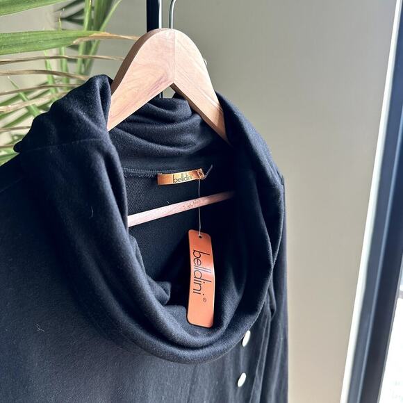 Belldini Long Sleeve Black Cowl Neck Grommet Detail Chic Minimalist Edgy - Picture 3 of 8